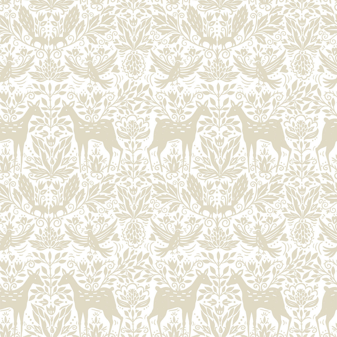 Whimsy Woodland Deer and Birds Beige