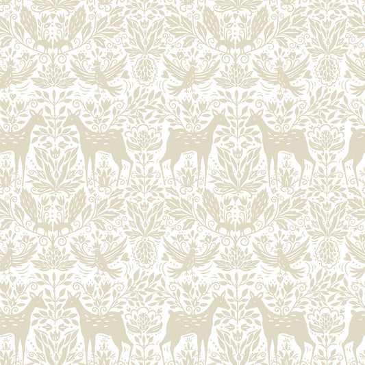 Whimsy Woodland Deer and Birds Beige